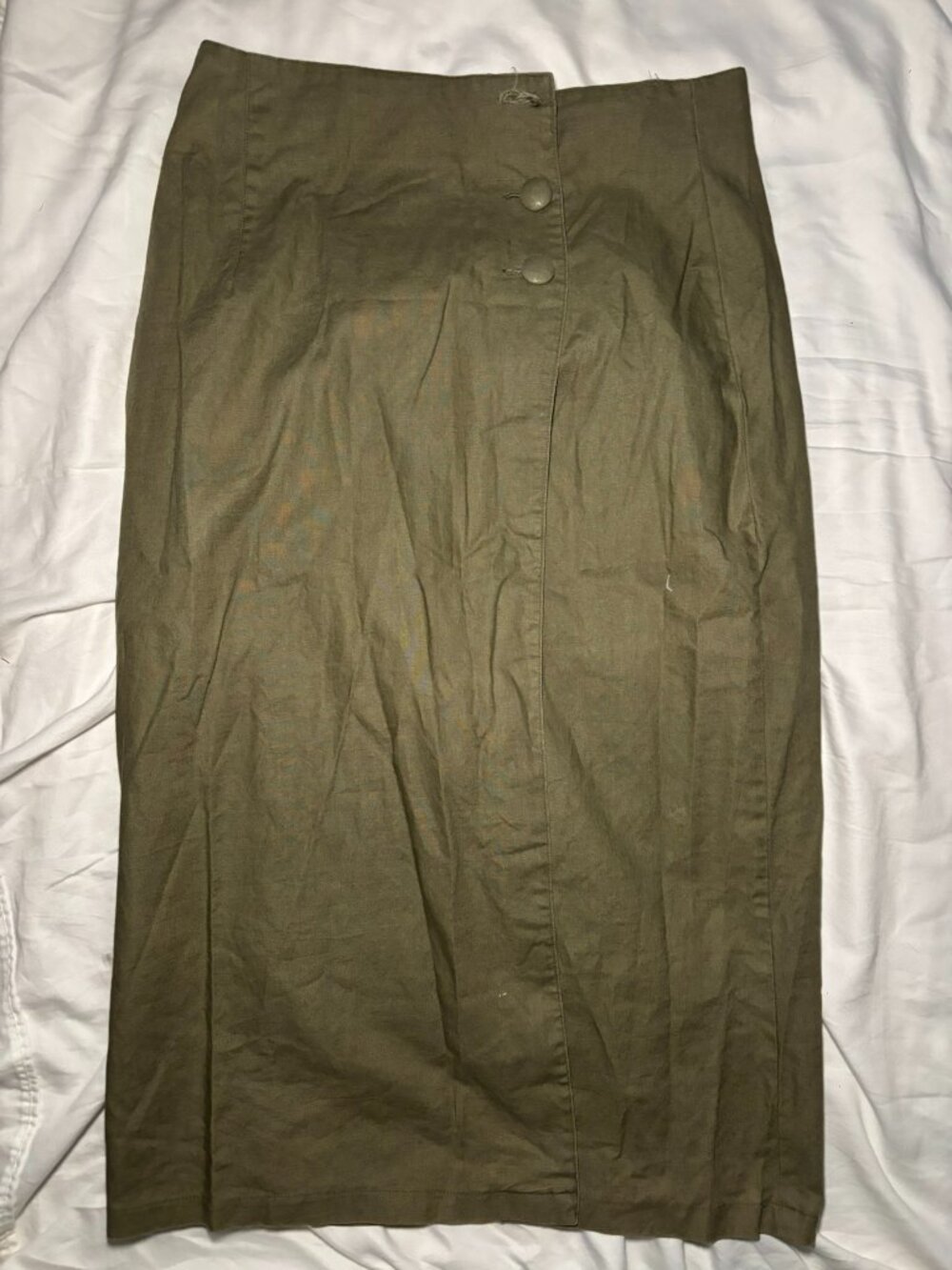 VTG Morgan Square Skirt Womens Sz 15/16 Olive Green Midi Pencil 55% Ramie *READ
